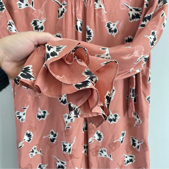 Rebecca Taylor | Women’s Silk Ikat Paintbrush Ruffle Dress High Neck Tie Flowy 8 - Picture 3 of 11